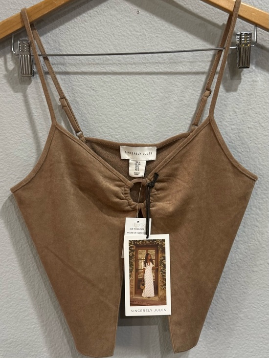 Sincerly Jules Tops - Sincerely Jules NWT Faux Suede Tan Cropped Top Camisole Ring Cutout Split Hem S